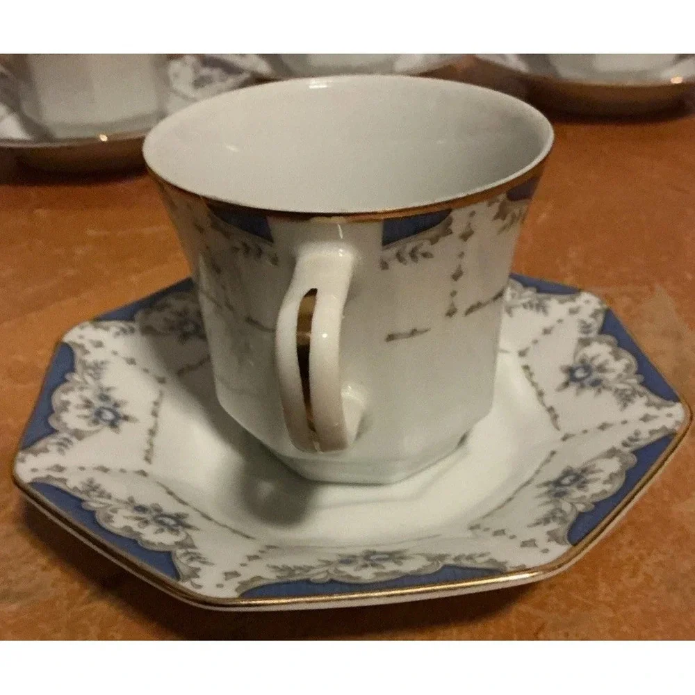 Seizan Fine China Mood Indigo 7936 Tea Cups And Saucers, Set Of 4, Retired